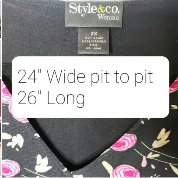 absolutely stunning black with pink roses Style & Co. blouse 2X - Picture 8 of 10